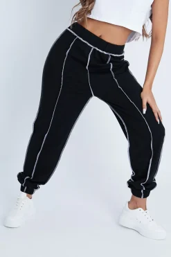 Rebellious Fashion Black Contrast Stitch Joggers - Roaa