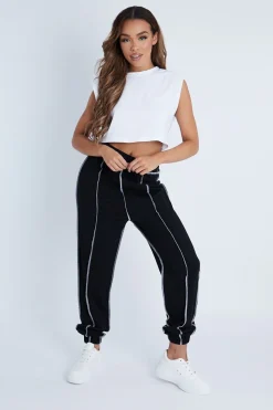 Rebellious Fashion Black Contrast Stitch Joggers - Roaa