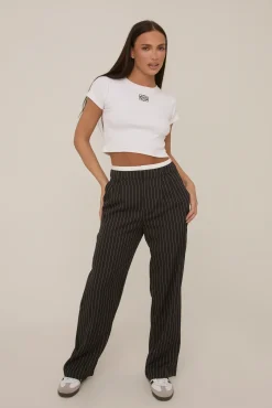 Rebellious Fashion Black Contrast Stripe Wide Leg High Waisted Trousers - Leilani