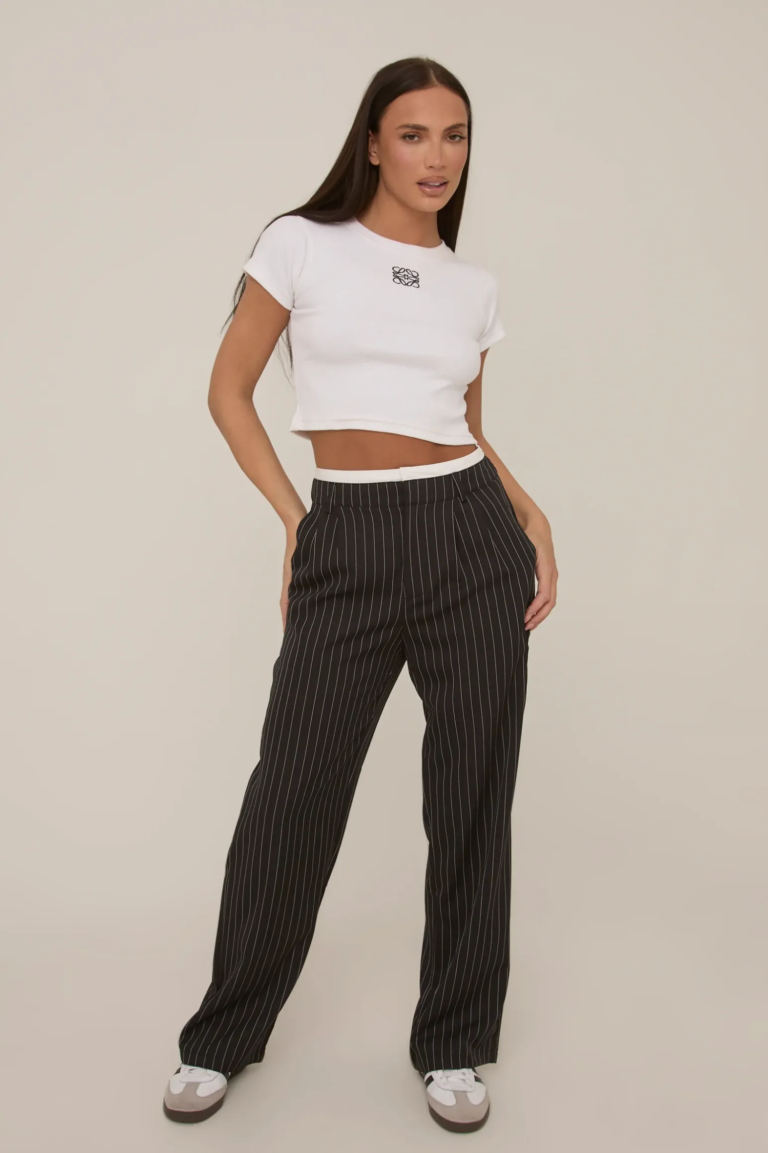 Rebellious Fashion Black Contrast Stripe Wide Leg High Waisted Trousers - Leilani