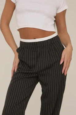 Rebellious Fashion Black Contrast Stripe Wide Leg High Waisted Trousers - Leilani