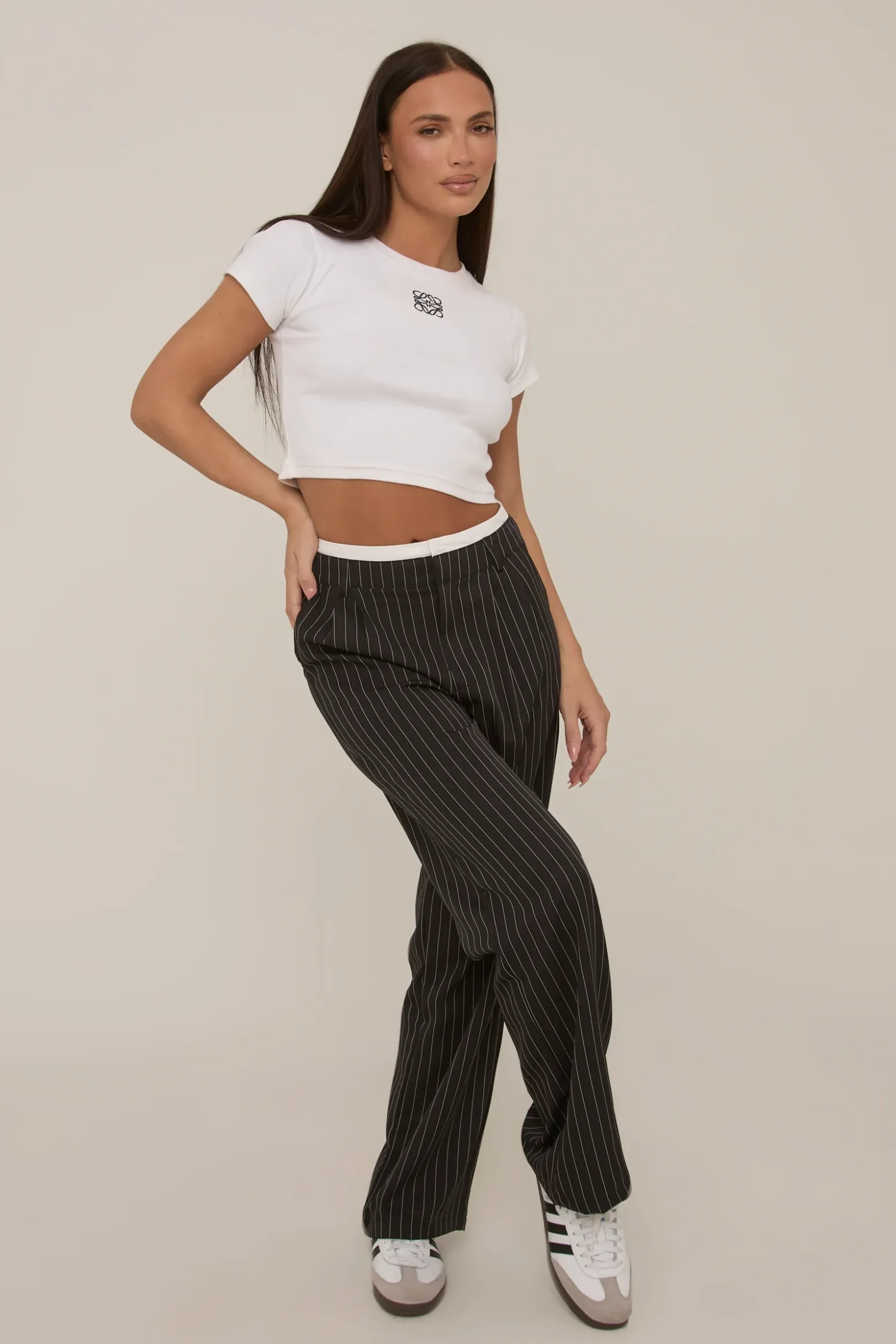 Rebellious Fashion Black Contrast Stripe Wide Leg High Waisted Trousers - Leilani