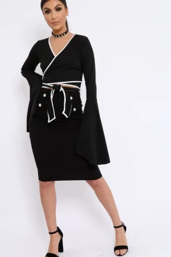 Rebellious Fashion Black Contrast Trim Tie Front Crop Top - Jaxy