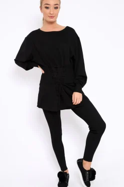Rebellious Fashion Black Co-ord with Corset Waist Tie Detail - Laurel