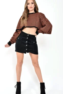 Rebellious Fashion Black Corduroy Button Front Skirt - Izzabel