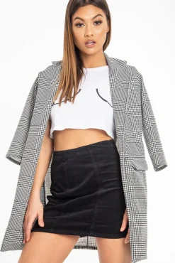 Rebellious Fashion Black Corduroy Seam Front Mini Skirt - Sienna