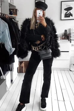 Rebellious Fashion Black Corduroy Straight Leg Jeans - Maddey