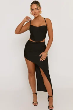 Rebellious Fashion Black Corset and Asymmetric Skirt Co-ord Set - Polina