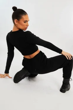 Rebellious Fashion Black Corset Crop Top Joggers Co-ord - Daisy