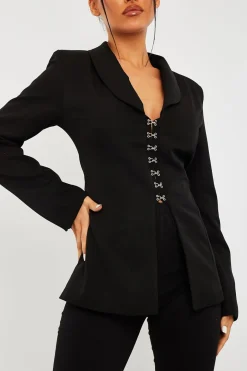 Rebellious Fashion Black Corset Detail Blazer - Aubrey