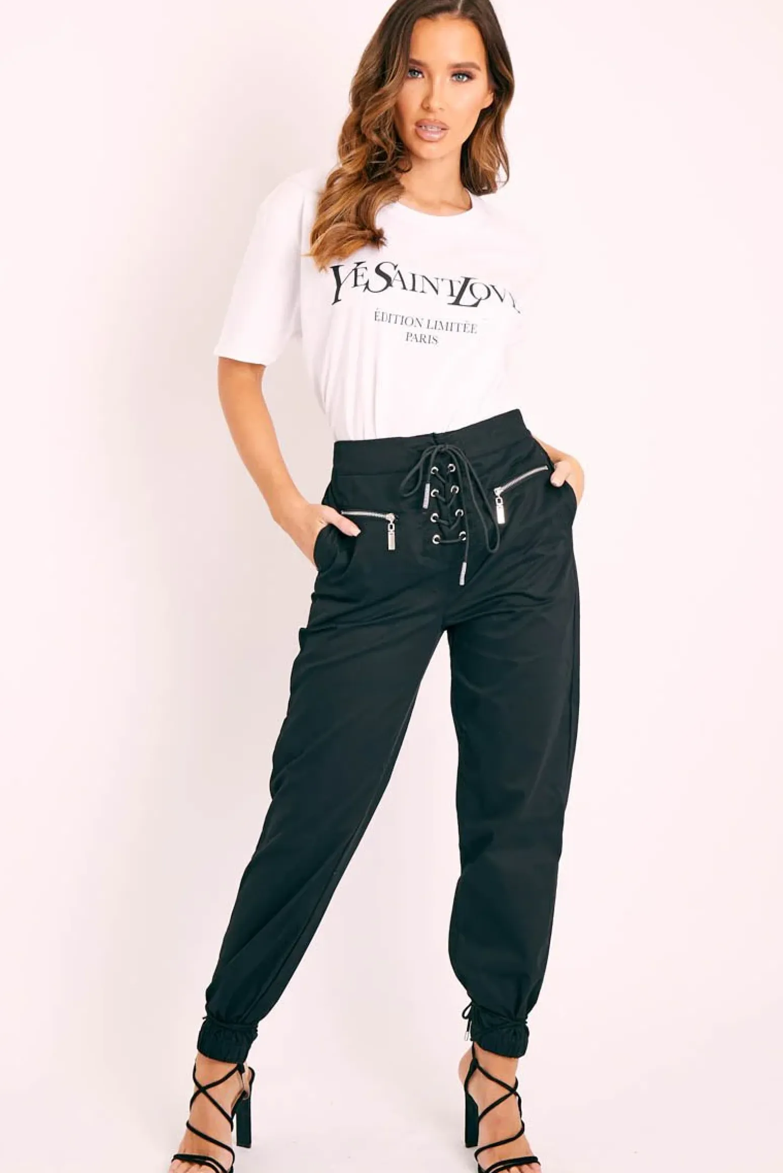 Rebellious Fashion Black Corset Detail Cuffed Trousers - Hayleigh