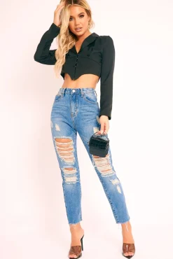 Rebellious Fashion Black Corset Detail Plunge Blouse - Poppy