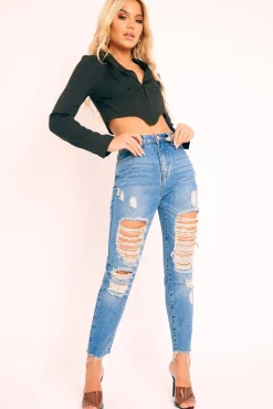 Rebellious Fashion Black Corset Detail Plunge Blouse - Poppy