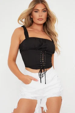 Rebellious Fashion Black Corset Lace up Crop Top - Niya