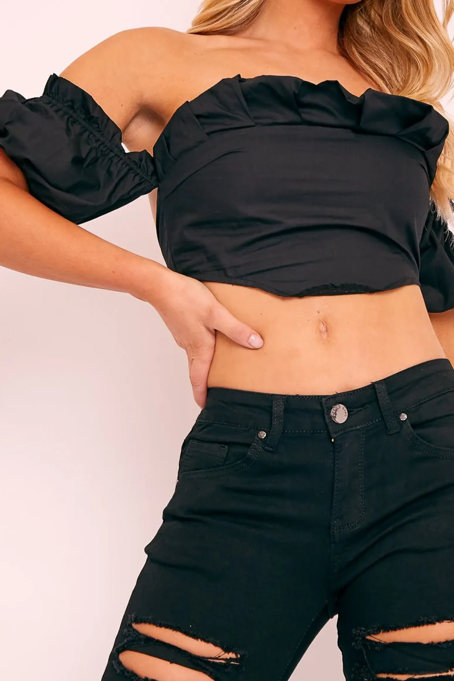 Rebellious Fashion Black Cotton Pleated Bandeau Crop Top - Galaxy