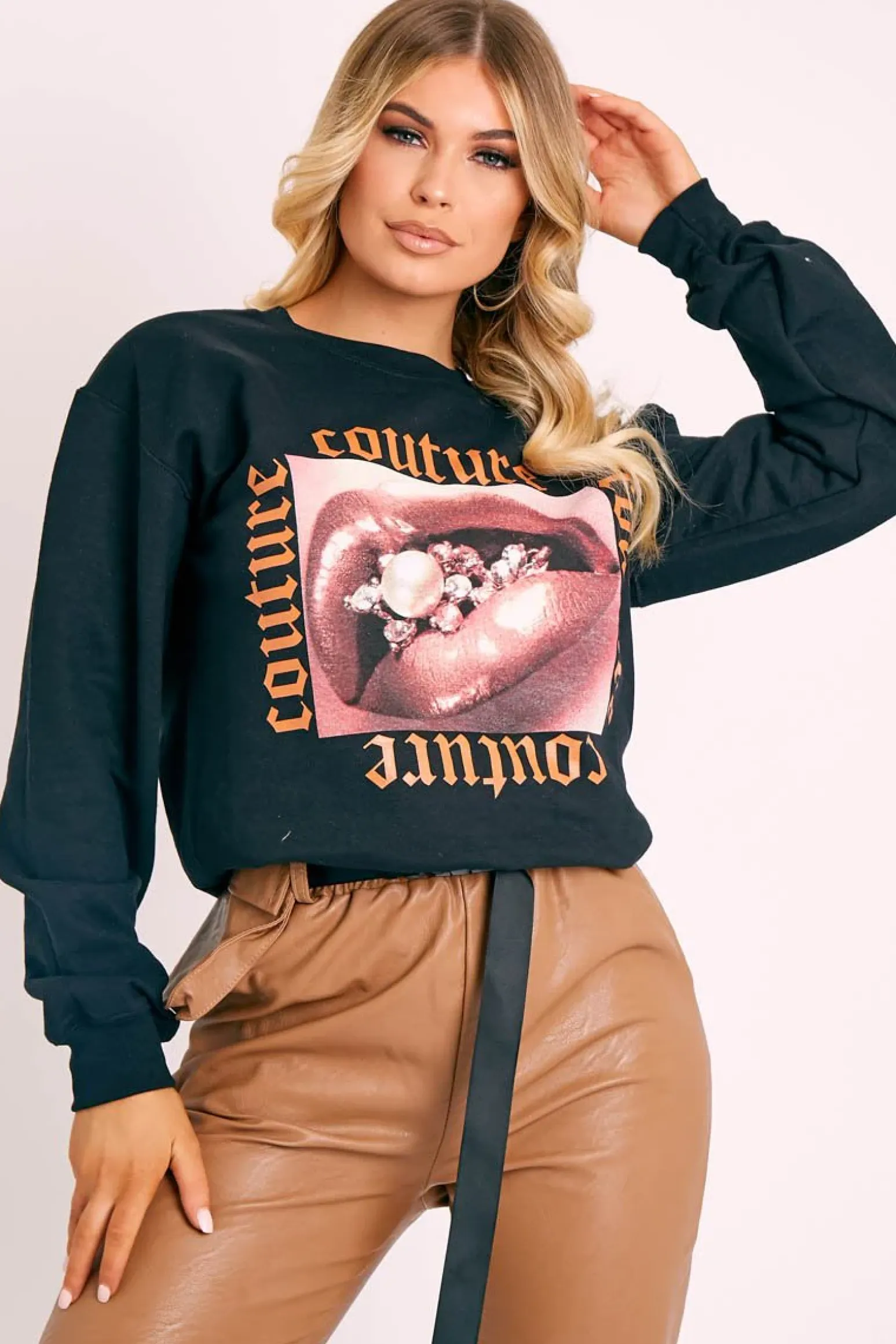 Rebellious Fashion Black Couture Graphic Sweatshirt - Verity