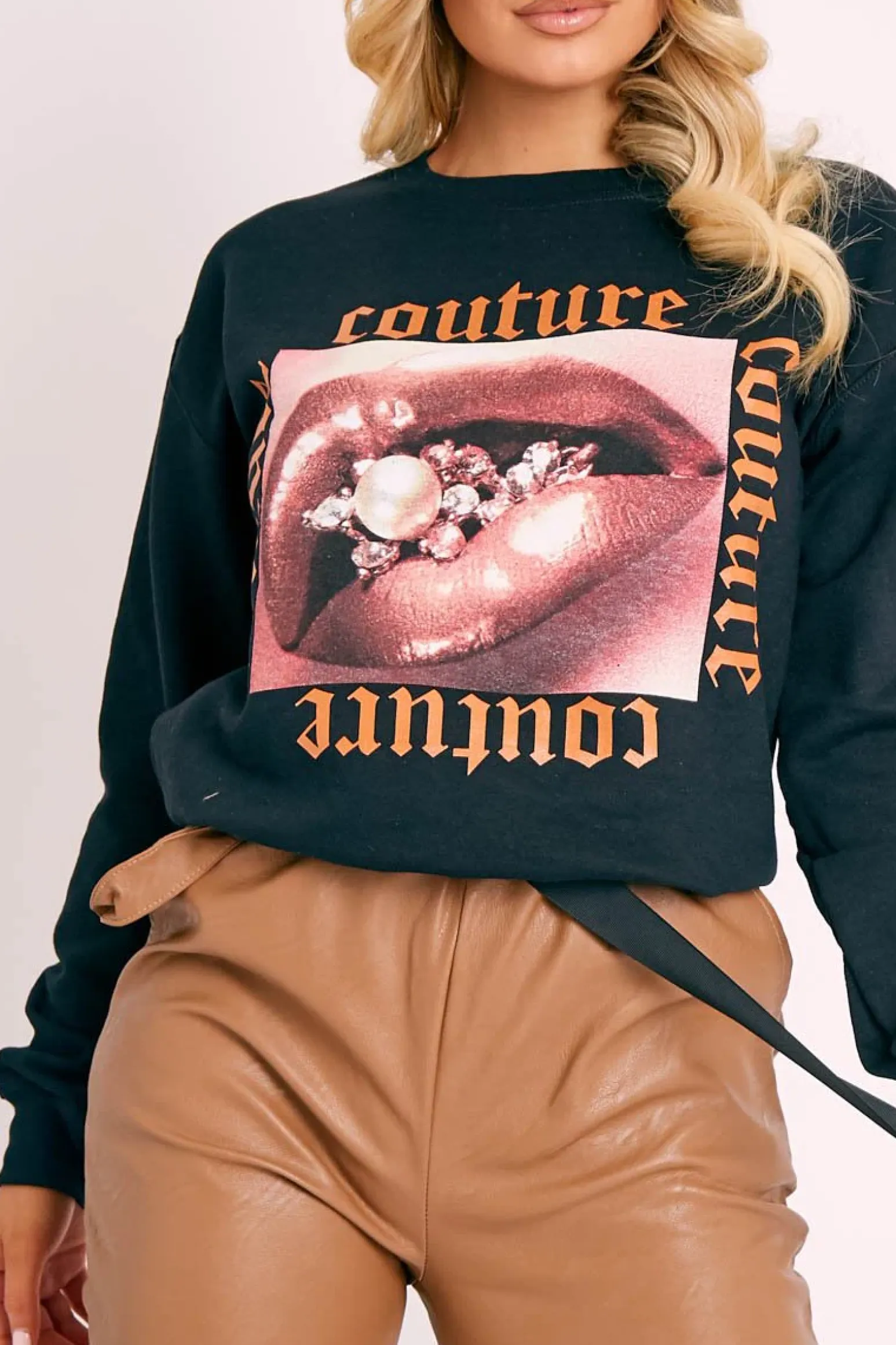Rebellious Fashion Black Couture Graphic Sweatshirt - Verity