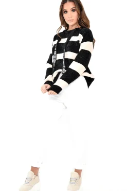 Rebellious Fashion Black Cream Chenille Slogan Tape Jumper - Gwenith