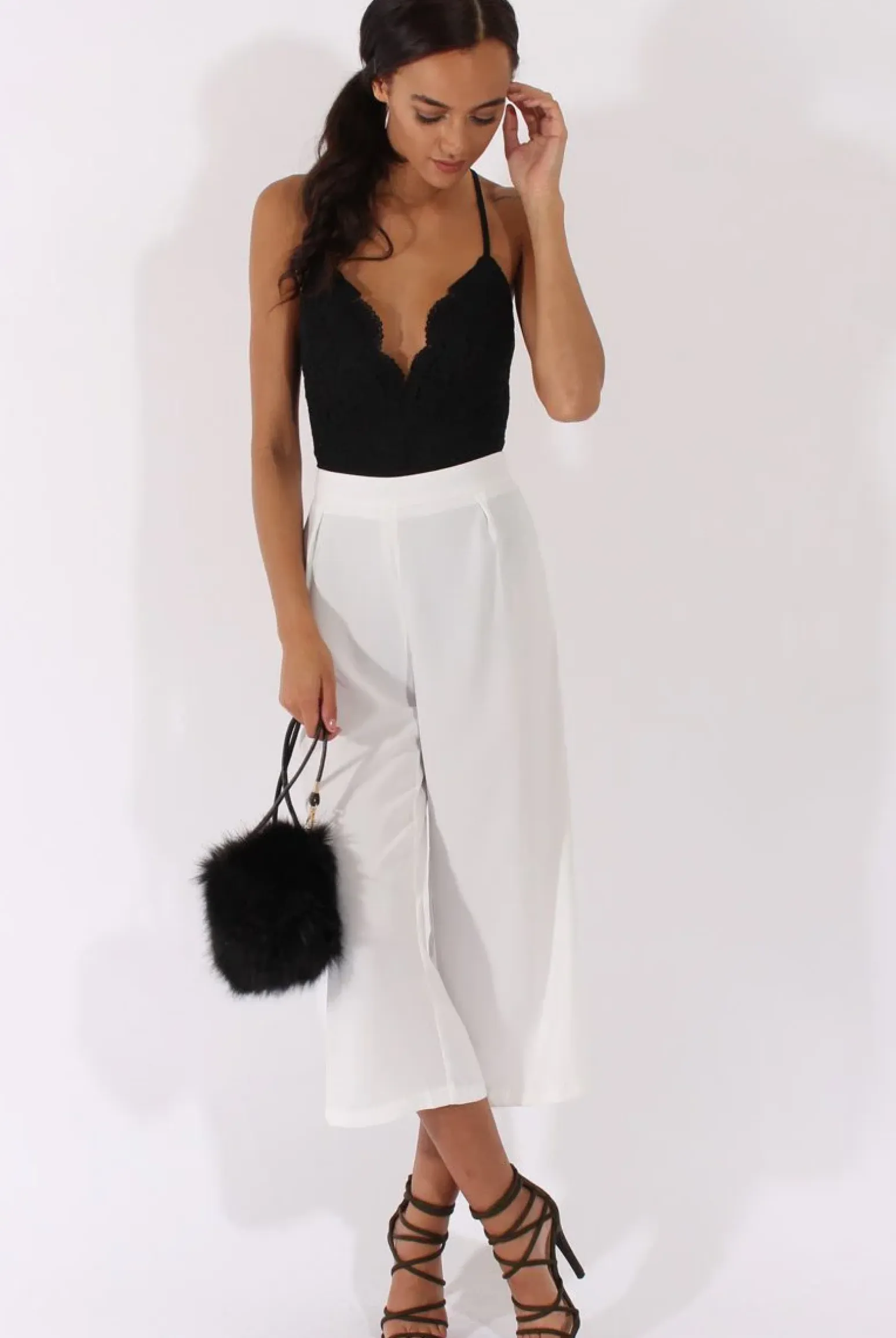 Rebellious Fashion Black Crochet Cross Back Bodysuit - Crecia