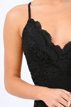 Rebellious Fashion Black Crochet Cross Back Playsuit - Quinn
