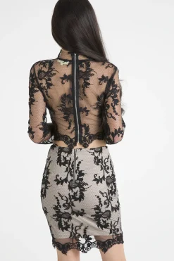 Rebellious Fashion Black Crochet High Neck Co-ord - Kyla