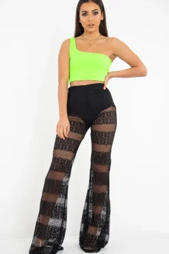 Rebellious Fashion Black Crochet Knicker Flared Trousers - Epsie