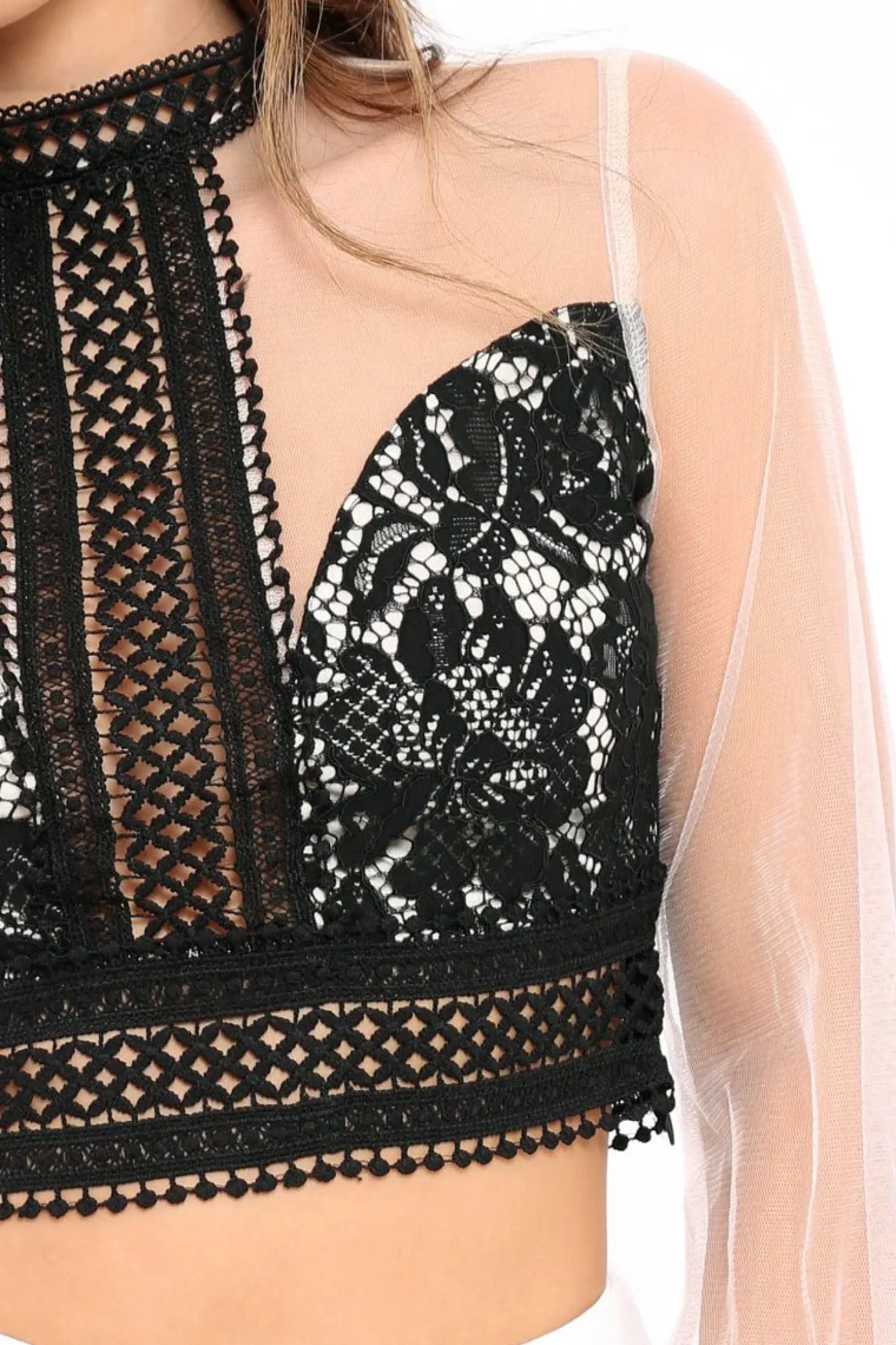 Rebellious Fashion Black Crochet Mesh Crop Top - Ayana