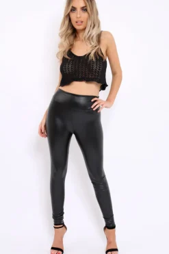 Rebellious Fashion Black Crochet Scalloped Hem Crop Top - Alexi