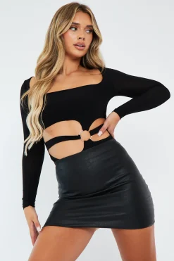 Rebellious Fashion Black Croc PU Leather Mini Skirt - Shane