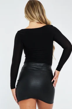 Rebellious Fashion Black Croc PU Leather Mini Skirt - Shane