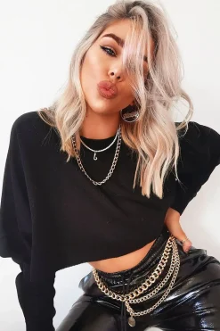 Rebellious Fashion Black Cropped Batwing Jumper - Lizy