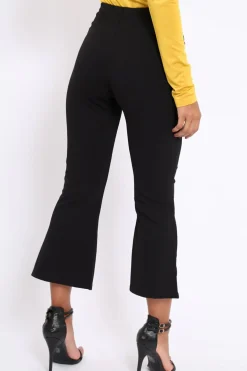 Rebellious Fashion Black Cropped Bell Button Bottom Trousers - Daisie