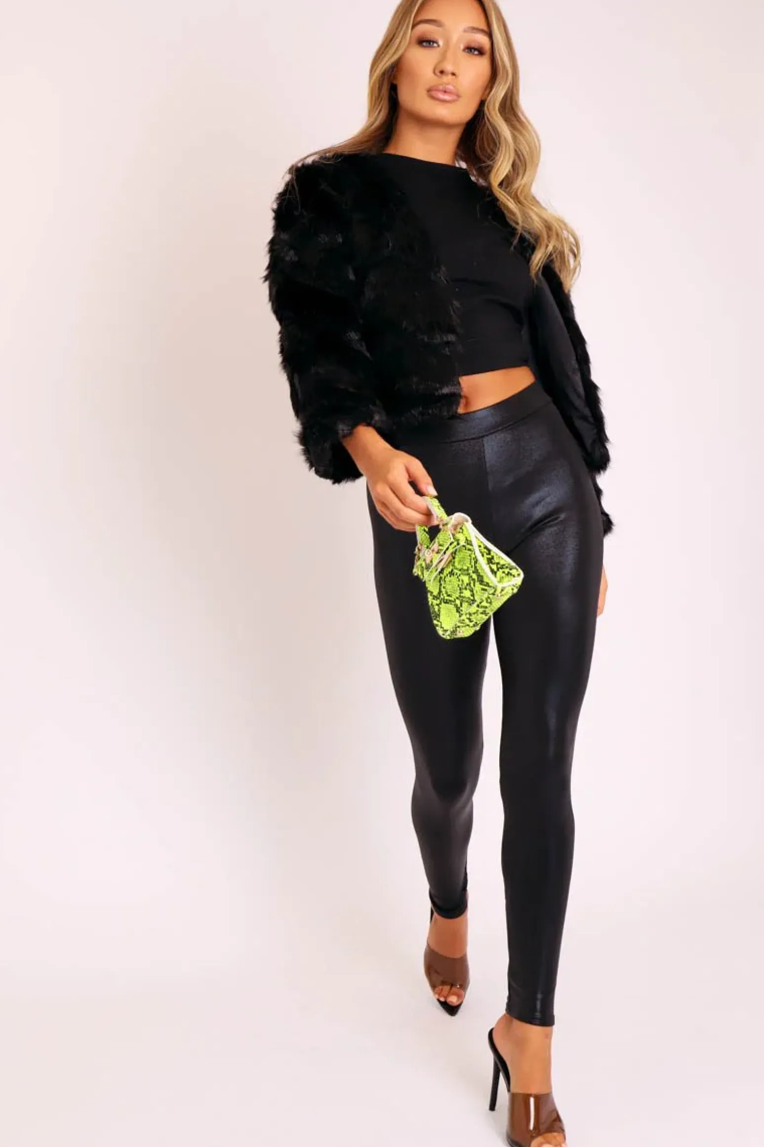 Rebellious Fashion Black Cropped Faux Fur Jacket - Gwen