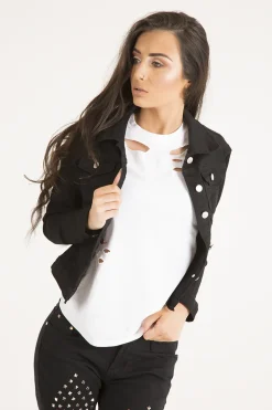 Rebellious Fashion Black Cropped Fit Denim Jacket - Scarlett