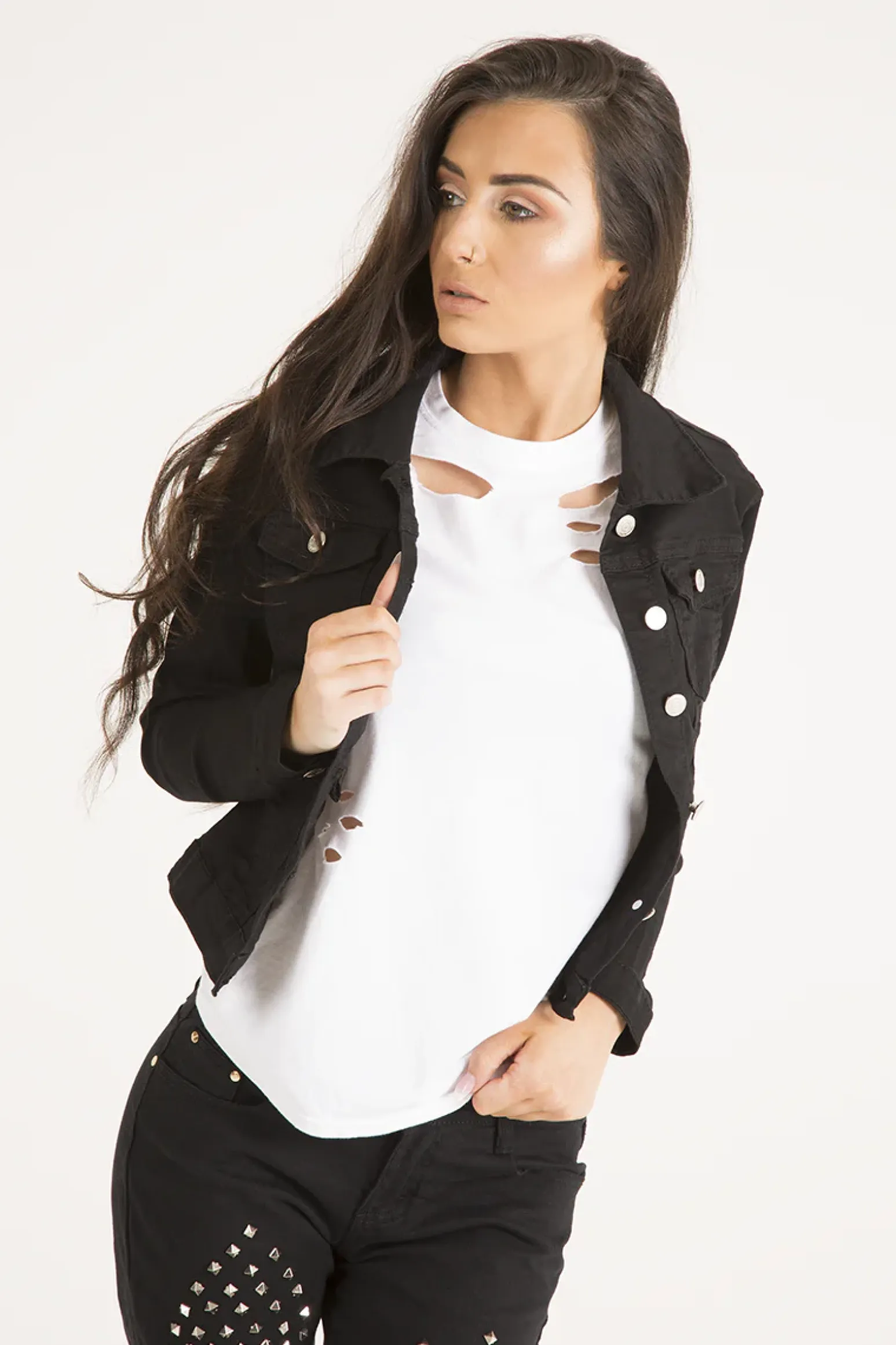 Rebellious Fashion Black Cropped Fit Denim Jacket - Scarlett