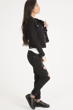 Rebellious Fashion Black Cropped Fit Denim Jacket - Scarlett