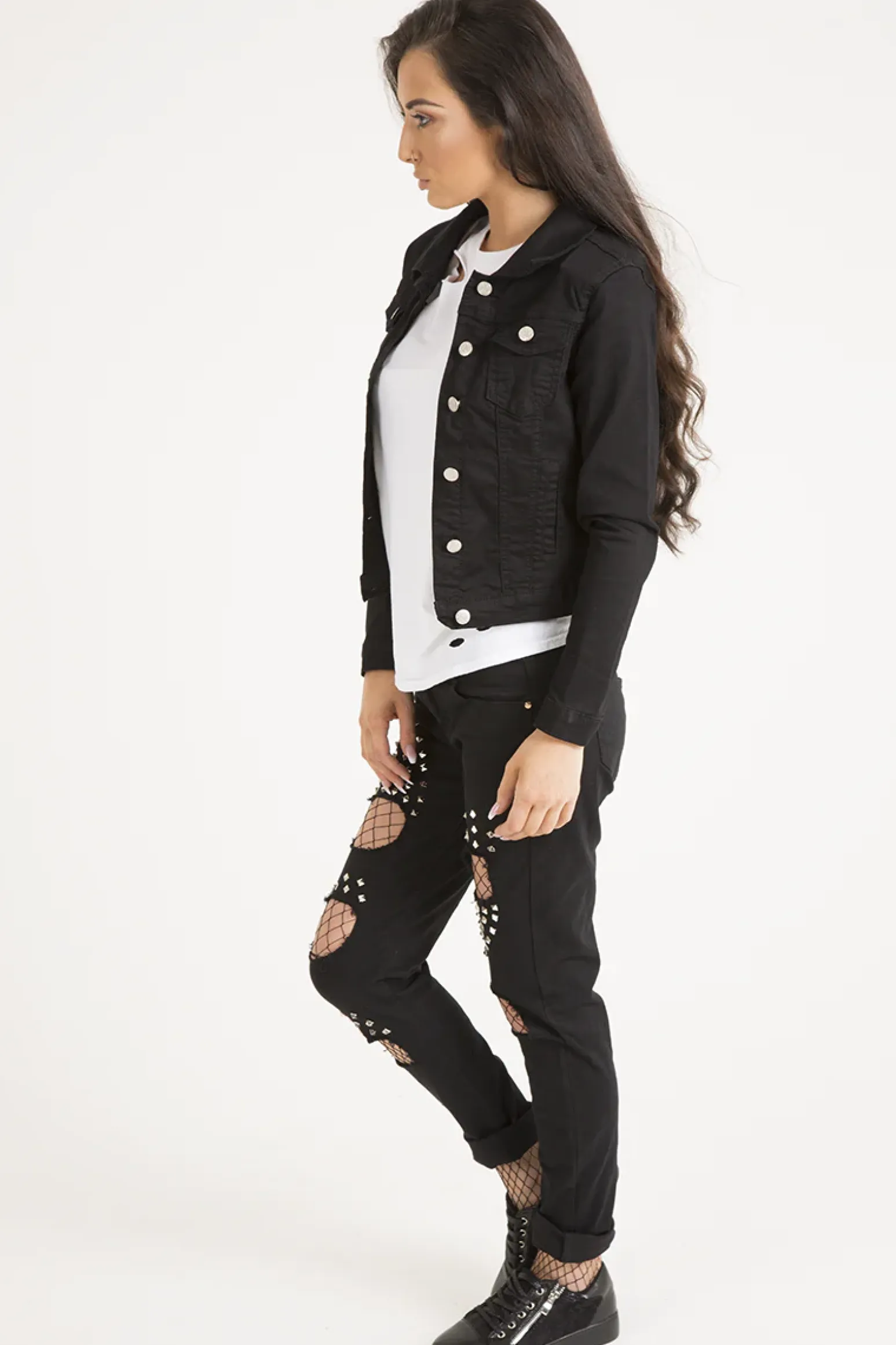 Rebellious Fashion Black Cropped Fit Denim Jacket - Scarlett