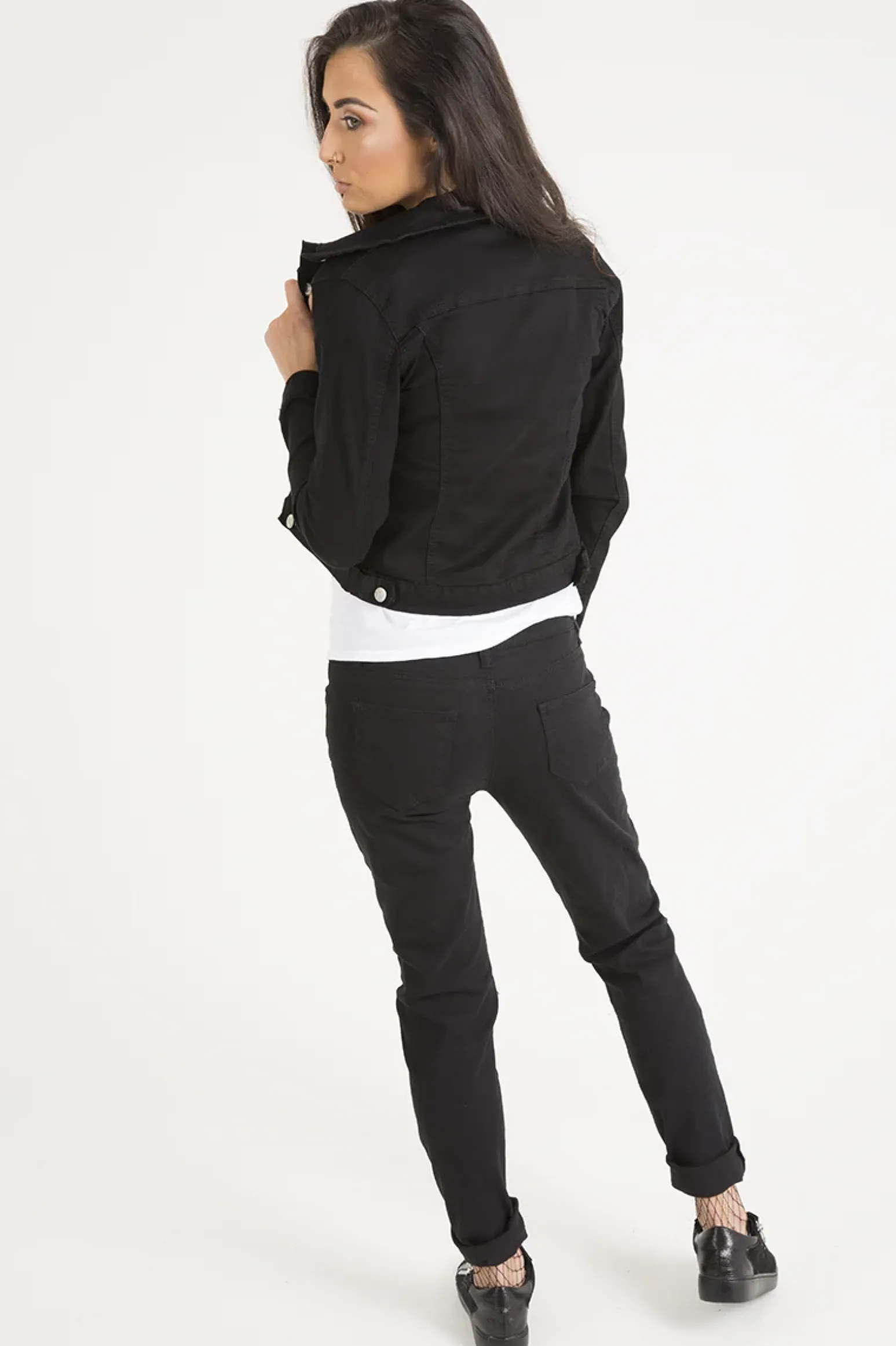 Rebellious Fashion Black Cropped Fit Denim Jacket - Scarlett
