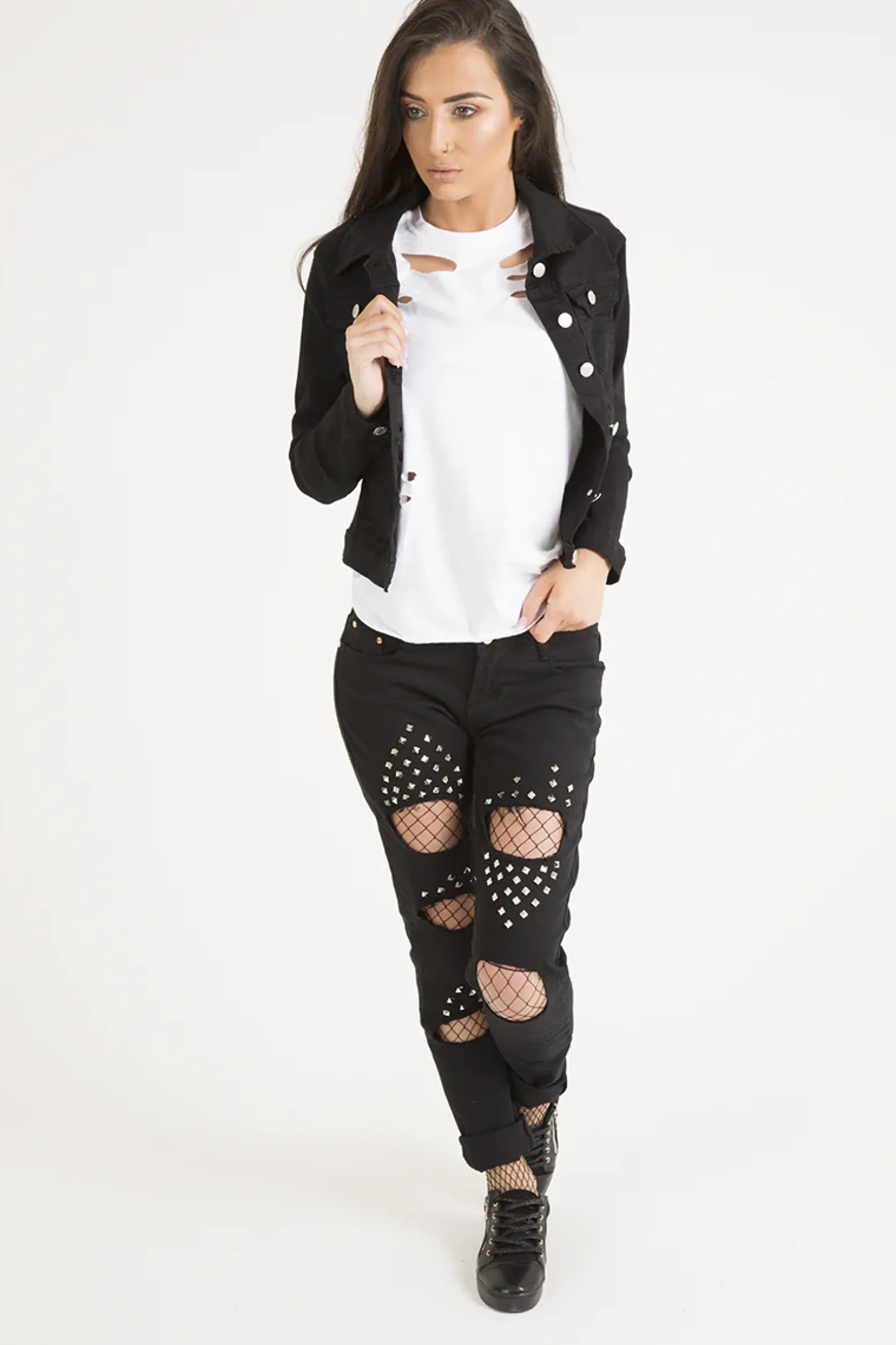 Rebellious Fashion Black Cropped Fit Denim Jacket - Scarlett