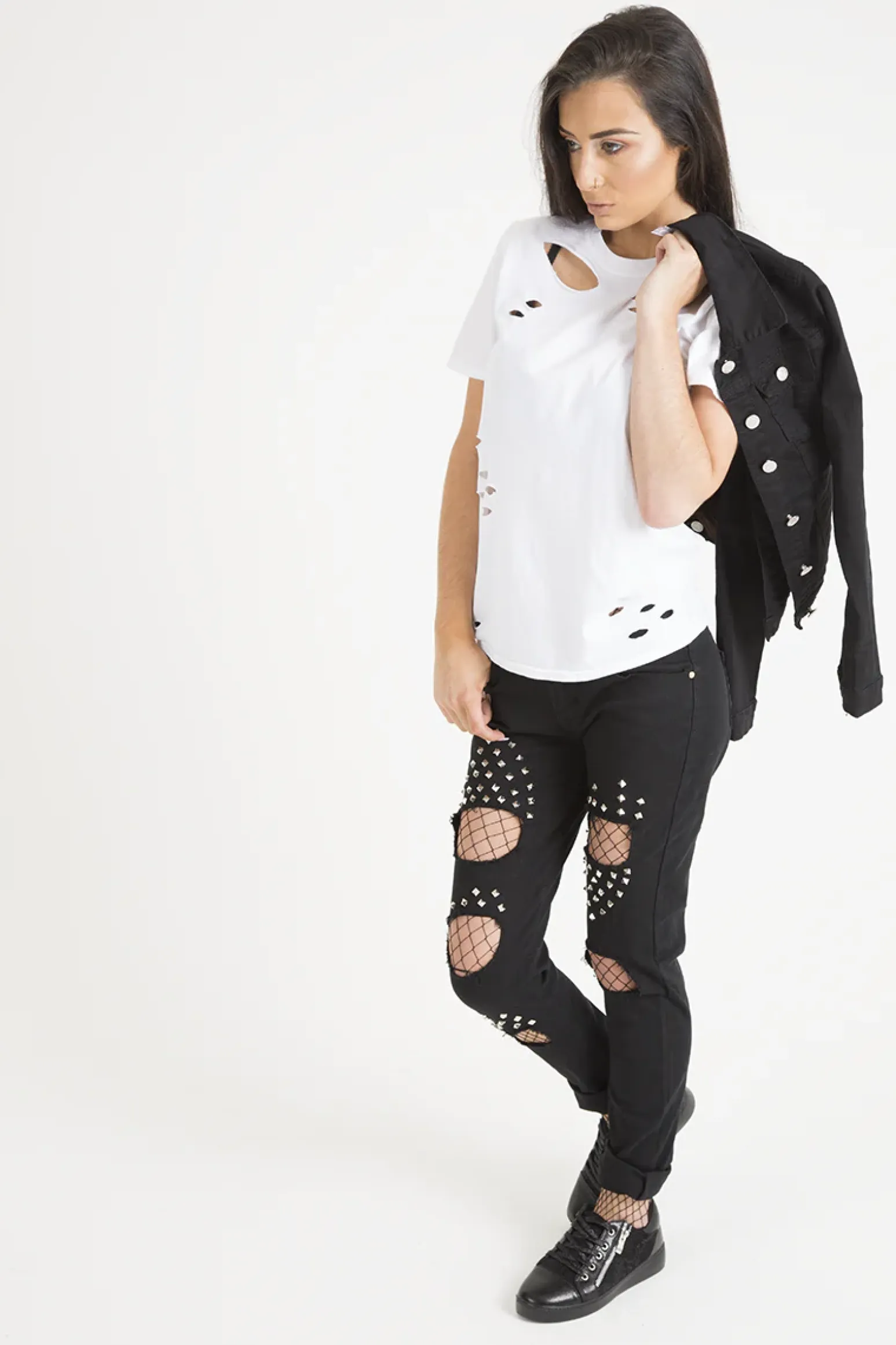Rebellious Fashion Black Cropped Fit Denim Jacket - Scarlett