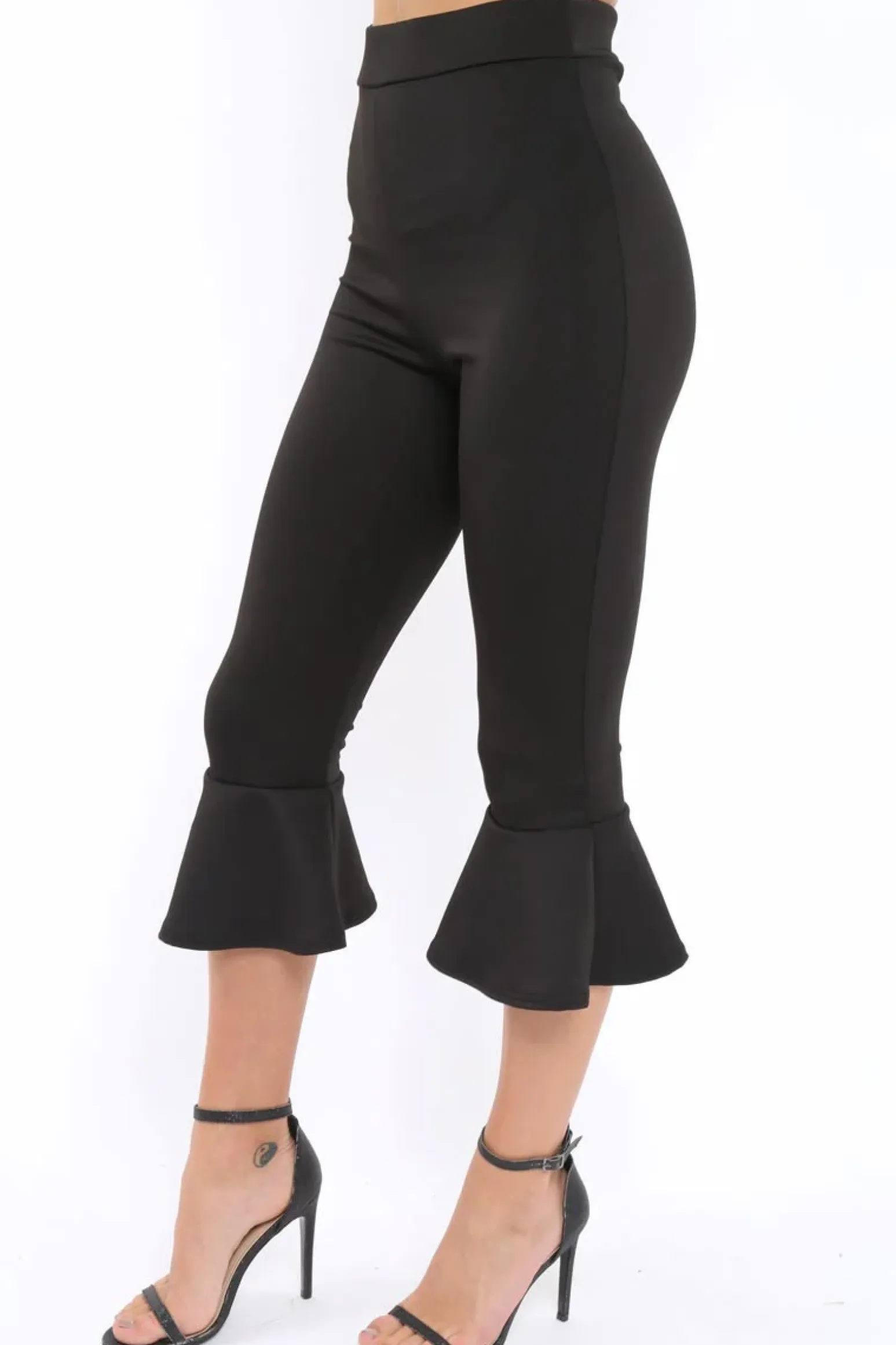 Rebellious Fashion Black Cropped Flare Hem Trousers - Aniesha