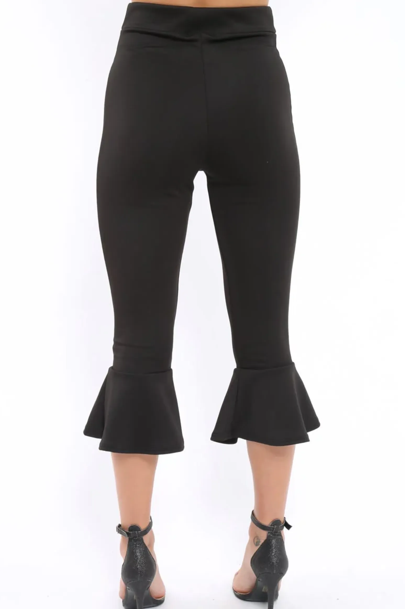 Rebellious Fashion Black Cropped Flare Hem Trousers - Aniesha