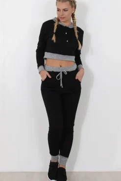 Rebellious Fashion Black Cropped Hooded Loungewear set- Milani