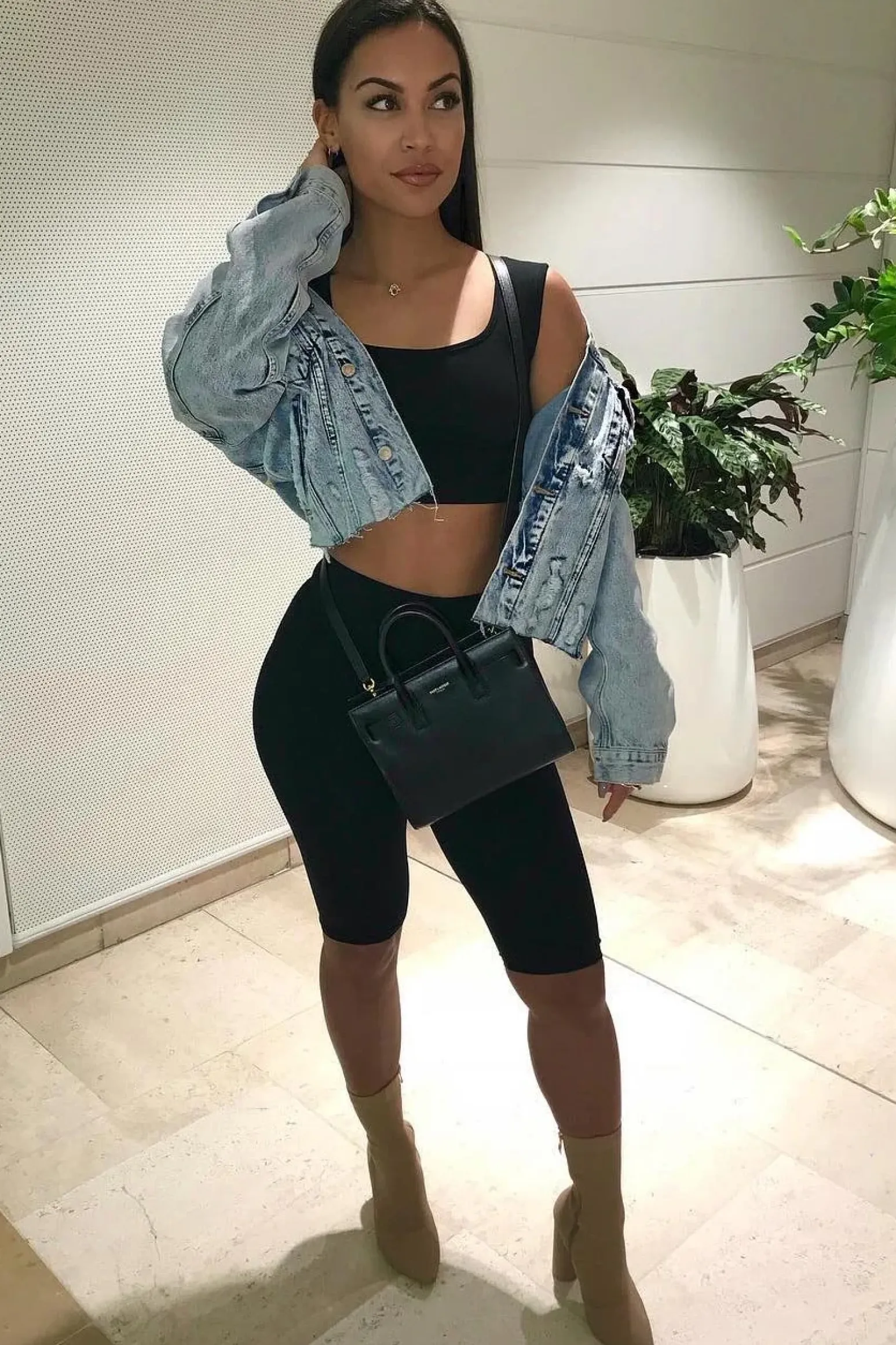 Rebellious Fashion Black Cropped Top and Leggings Co-Ords - Remini