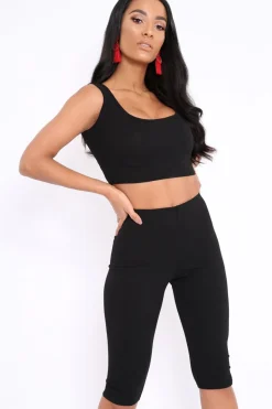 Rebellious Fashion Black Cropped Top and Leggings Co-Ords - Remini