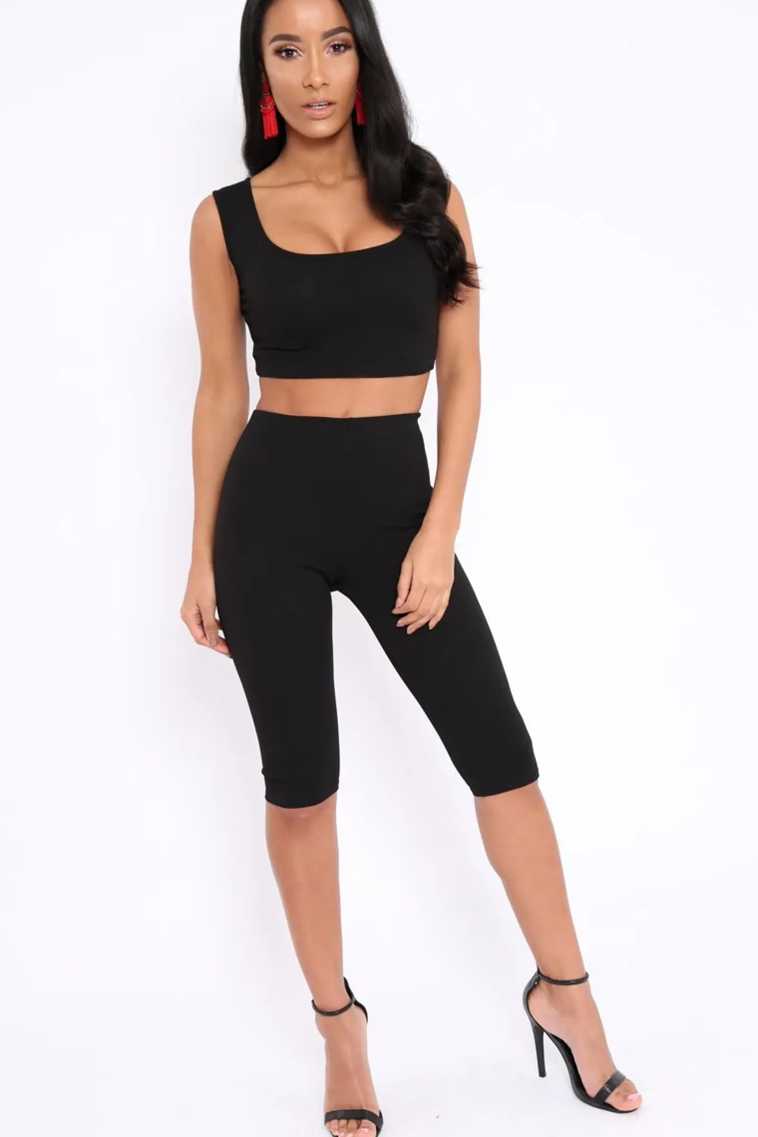 Rebellious Fashion Black Cropped Top and Leggings Co-Ords - Remini