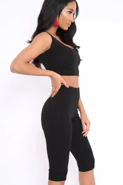 Rebellious Fashion Black Cropped Top and Leggings Co-Ords - Remini