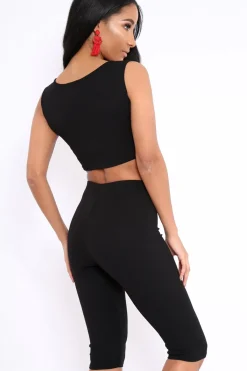 Rebellious Fashion Black Cropped Top and Leggings Co-Ords - Remini