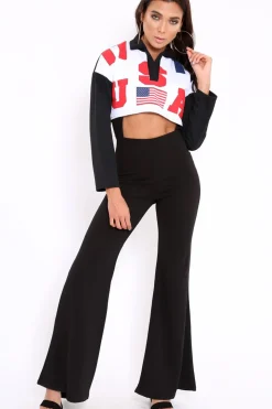 Rebellious Fashion Black Cropped USA Rugby Shirt - Devani