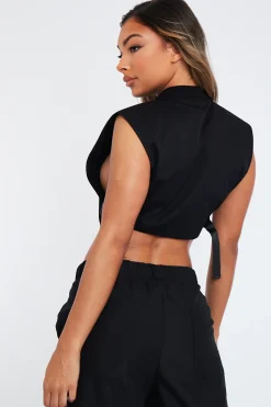 Rebellious Fashion Black Cropped Utility Vest - Reba